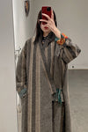 AVIVA JIFEI XUE A21-KJL Reversible Heavy Wool blend Stripe Long Kimono Coat
